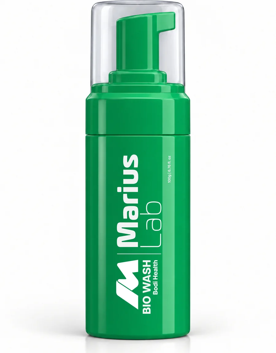 Chai bọt rửa Marius Lab Bio Wash, phương án xanh lá đậm, chữ và logo trắng